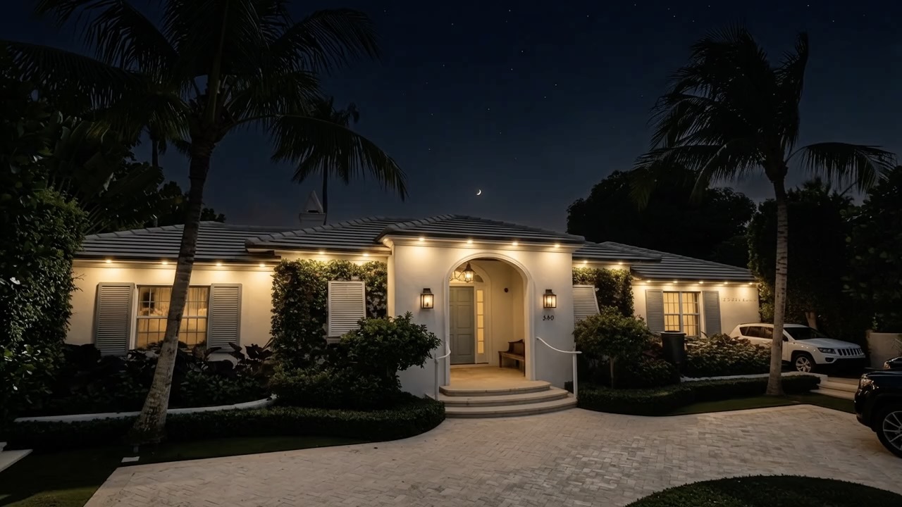 Residence with warm permanent exterior lighting